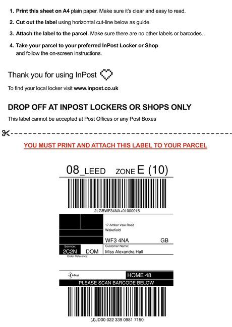 A4 shipping label before cropping
